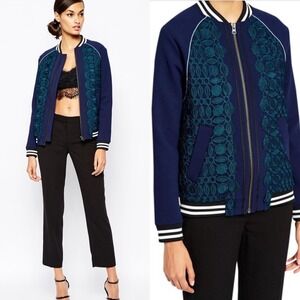 Self Portrait Scalloped Edge Bomber Jacket US 2